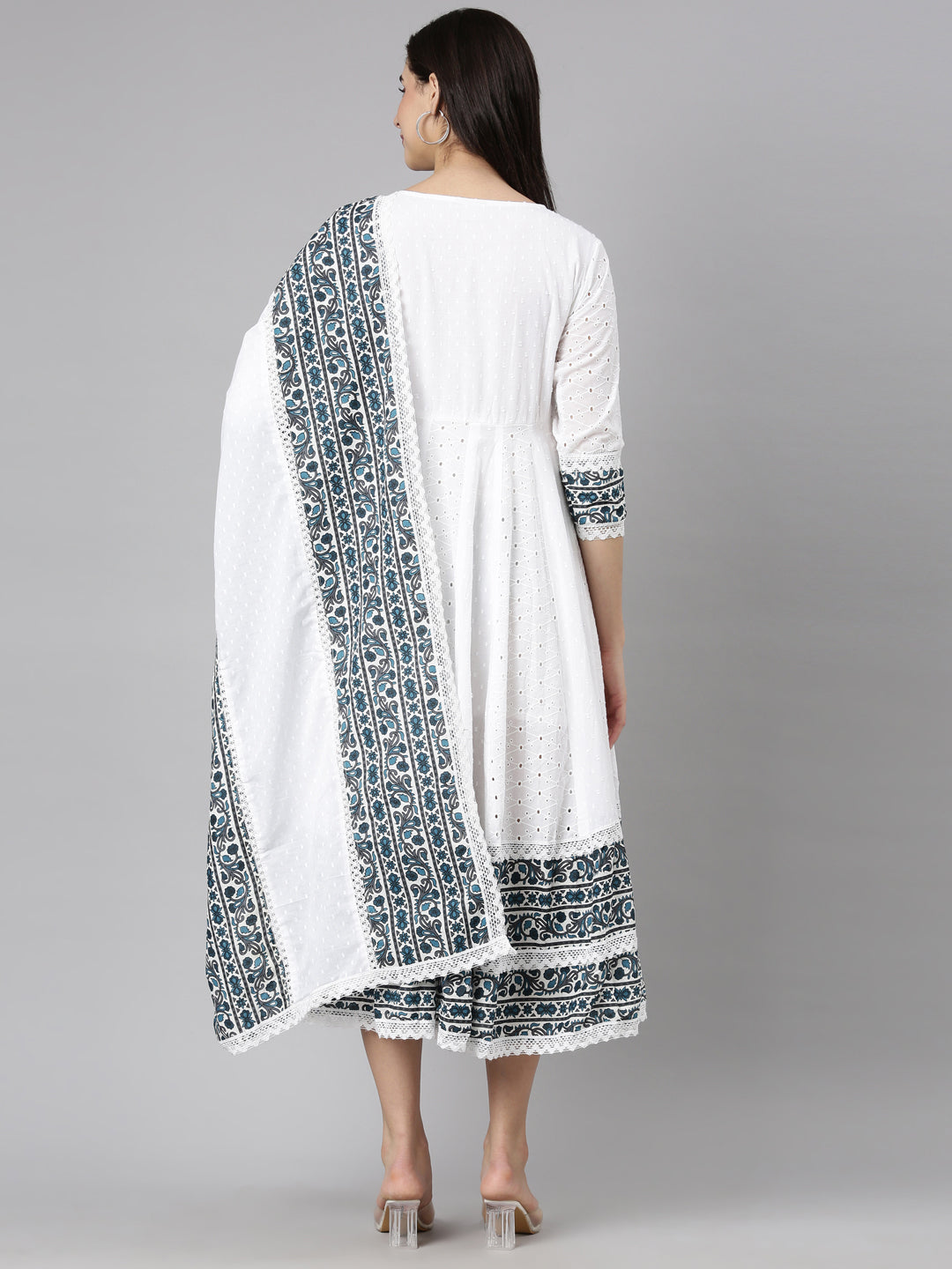 Neerus Blue printed anarkali kurti ethnic motifs - side view