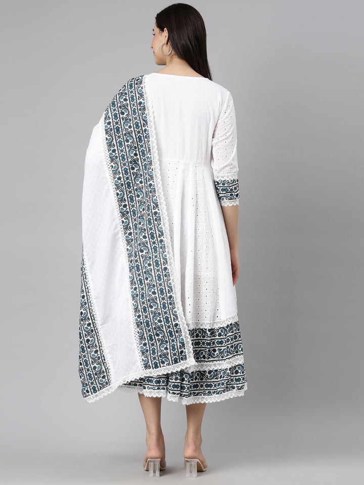 Neerus Blue printed anarkali kurti ethnic motifs - side view