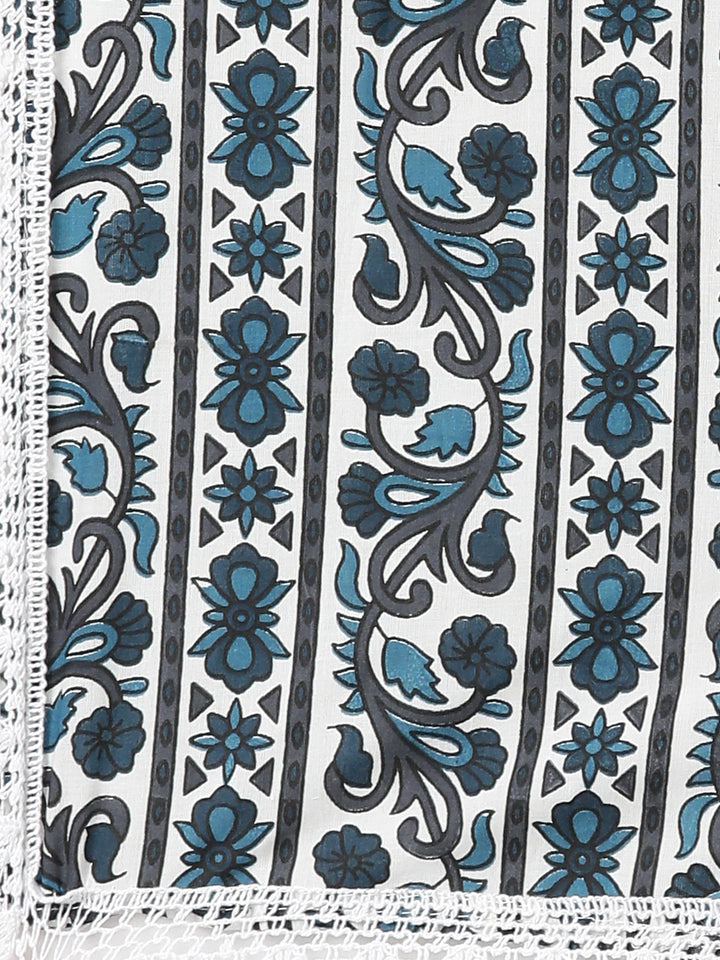 Neerus Blue printed anarkali kurti ethnic motifs - detail view 2