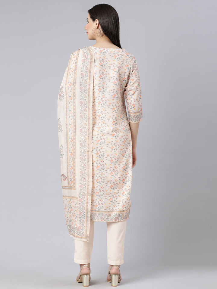 Neerus White printed straight suit set with dupatta - detail view 1
