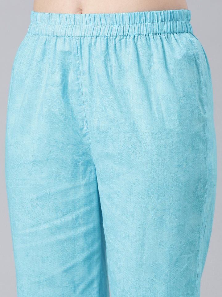 Neerus Blue Printed Straight Kurta and Trousers With Dupatta