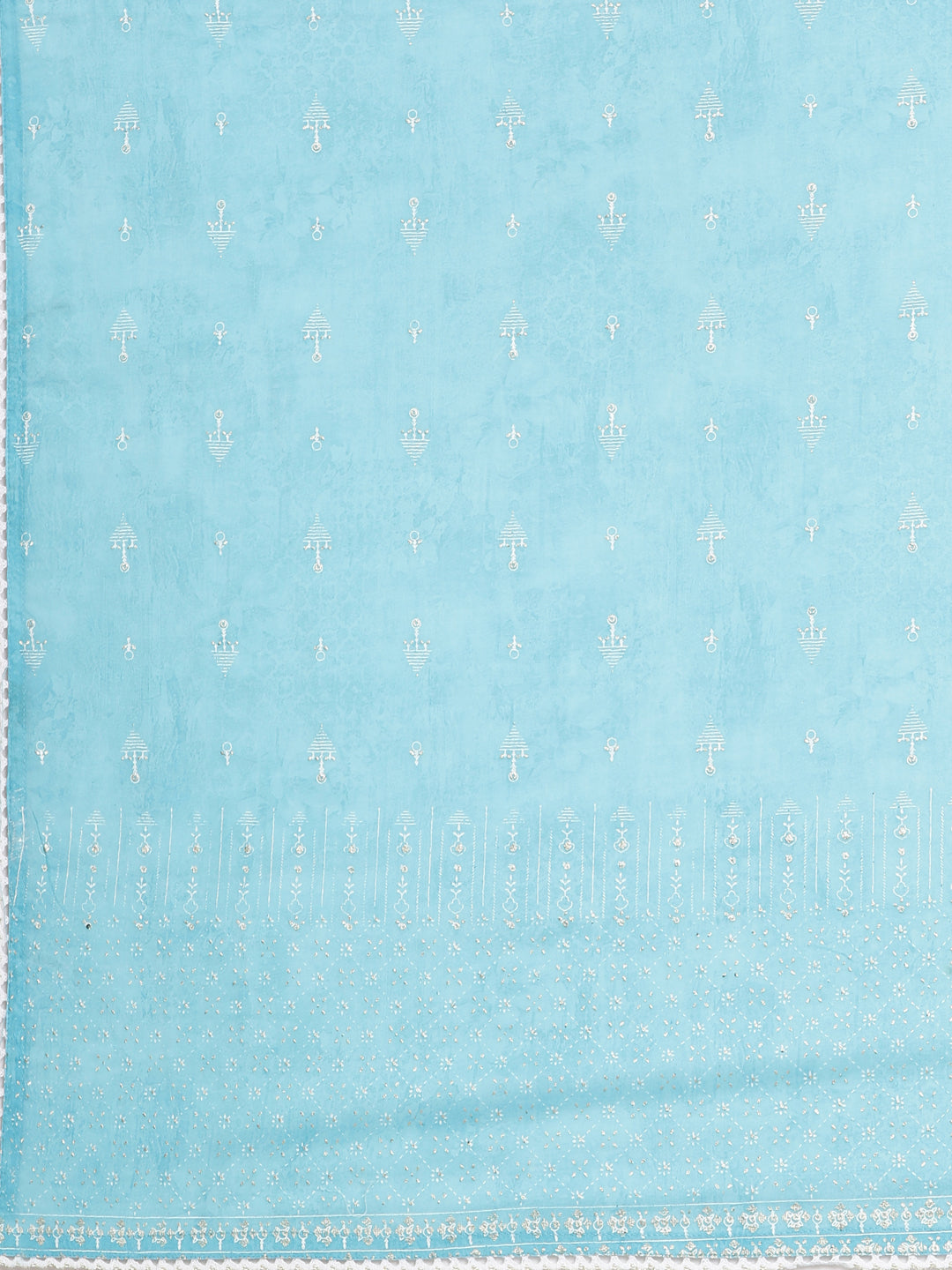 Neerus Blue Printed Straight Kurta and Trousers With Dupatta