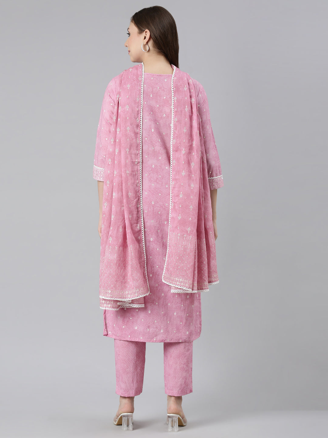 Neerus Pink cotton printed suit set - side view