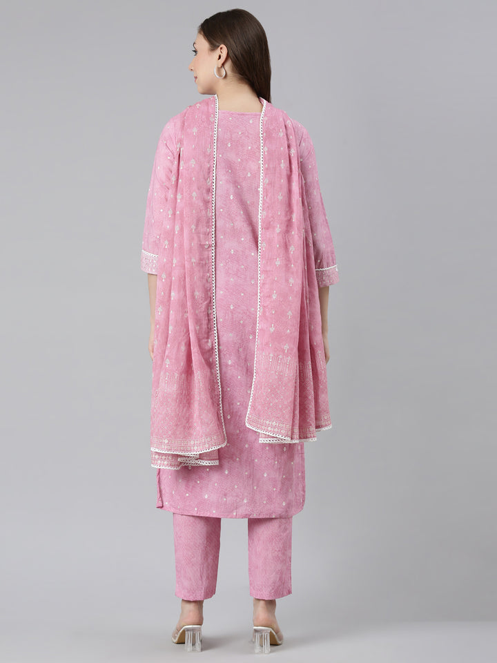 Neerus Pink cotton printed suit set - side view