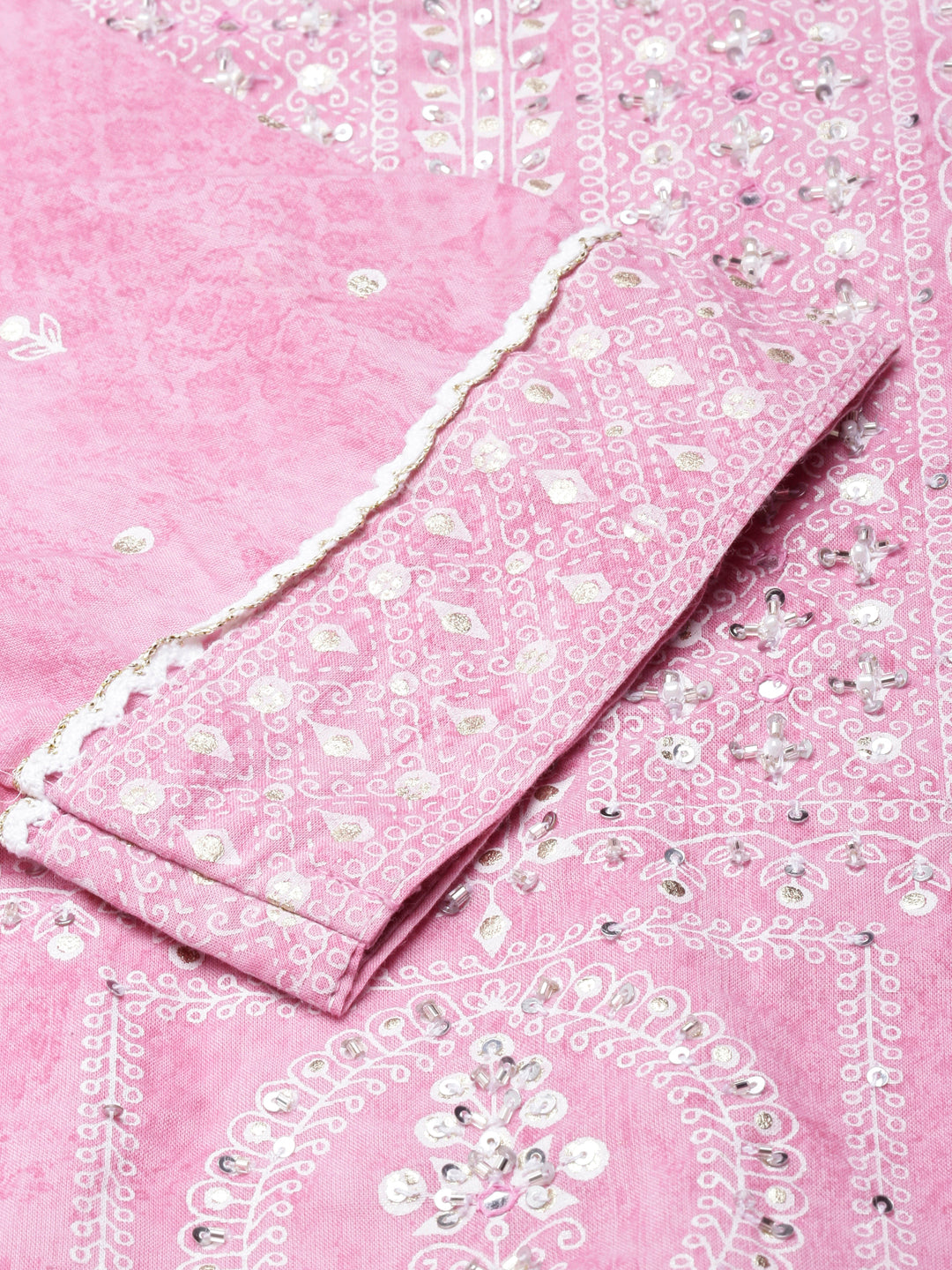 Neerus Pink cotton printed suit set - detail view 1