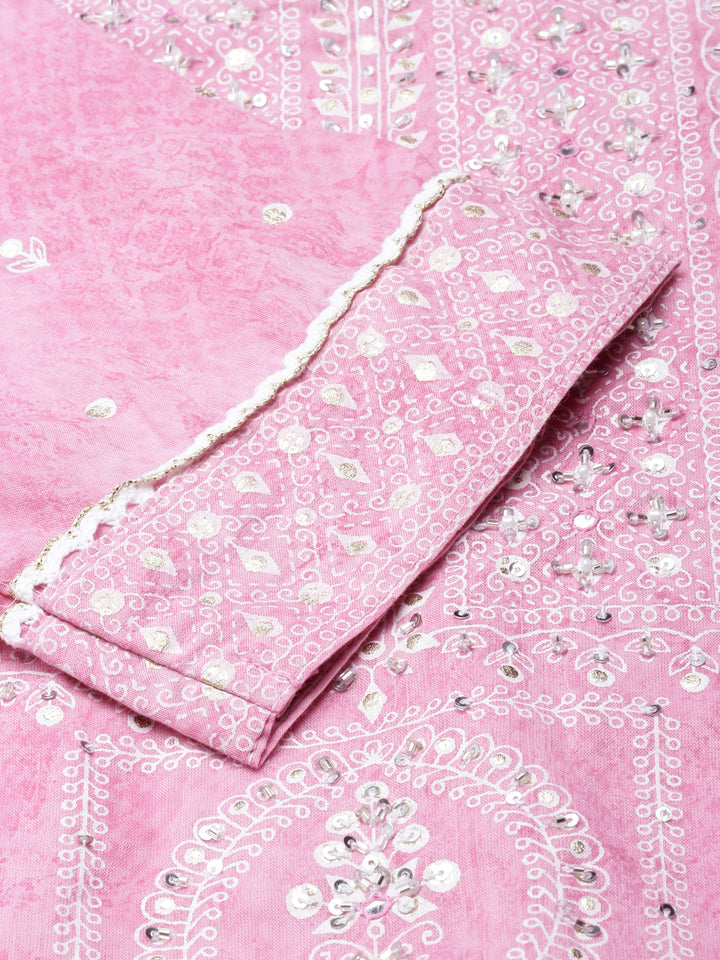 Neerus Pink cotton printed suit set - detail view 1