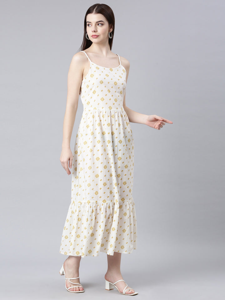 Neerus Mustard Straight Casual Floral Straight Kurtas