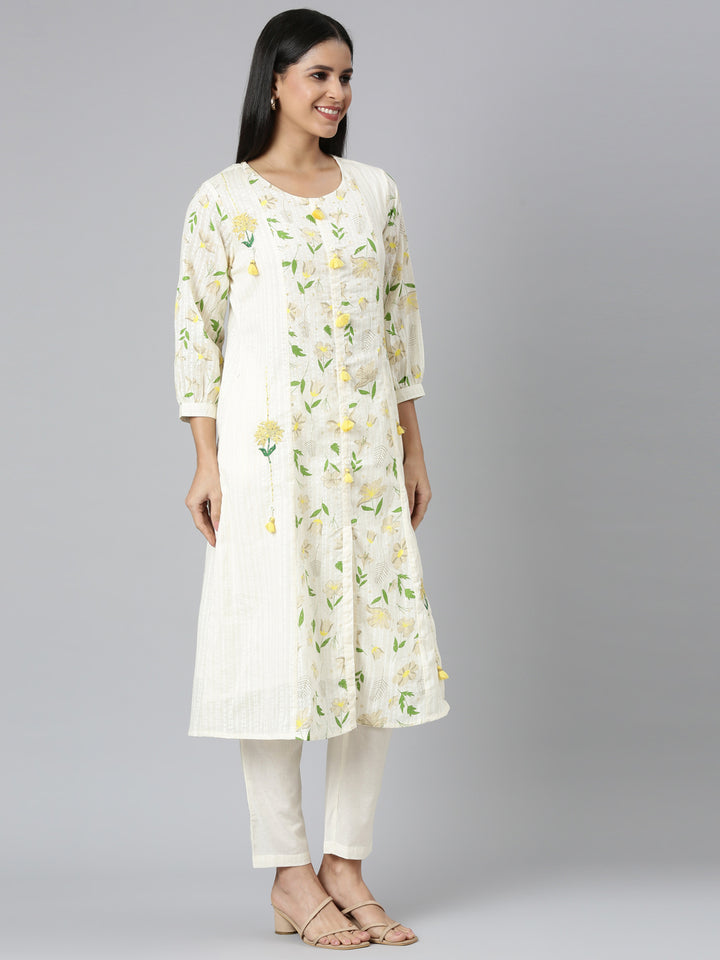 Neerus White printed straight suit set - back view