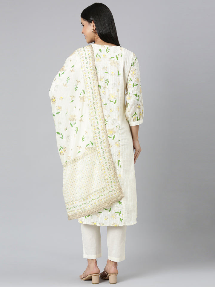 Neerus White printed straight suit set - side view