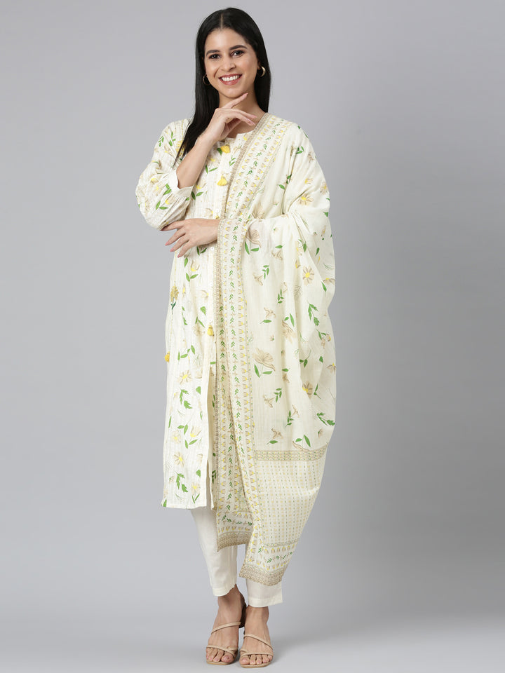 Neerus White printed straight suit set - detail view 2
