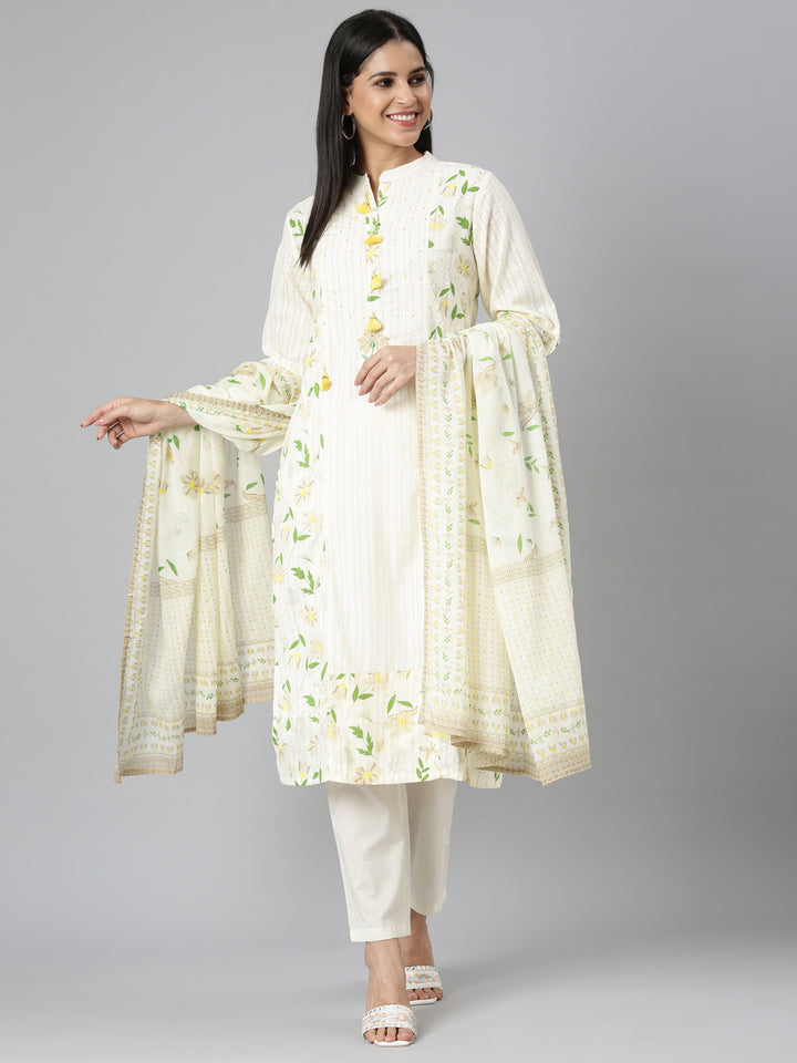 Neerus Beige cotton printed suit set - detail view 2