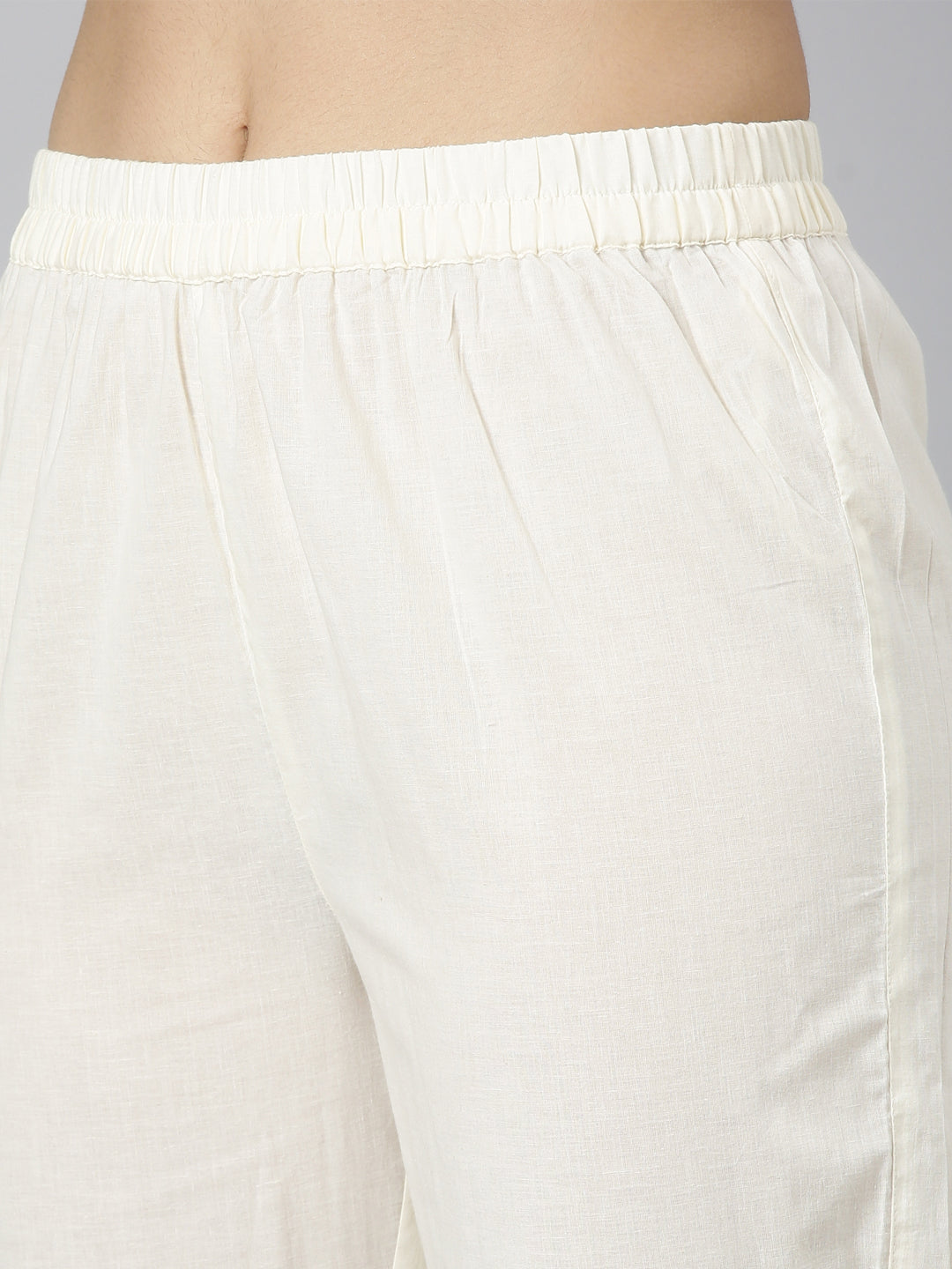 Neerus Cream Regular Straight Printed Kurta and Trousers With Dupatta