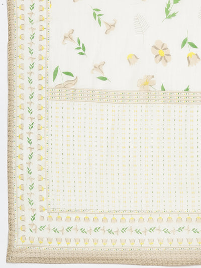 Neerus Cream Regular Straight Printed Kurta and Trousers With Dupatta