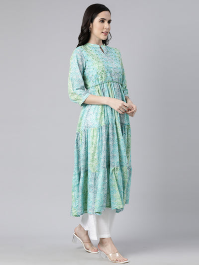 Neerus Sea Green Straight Casual Floral Maxi Dresses