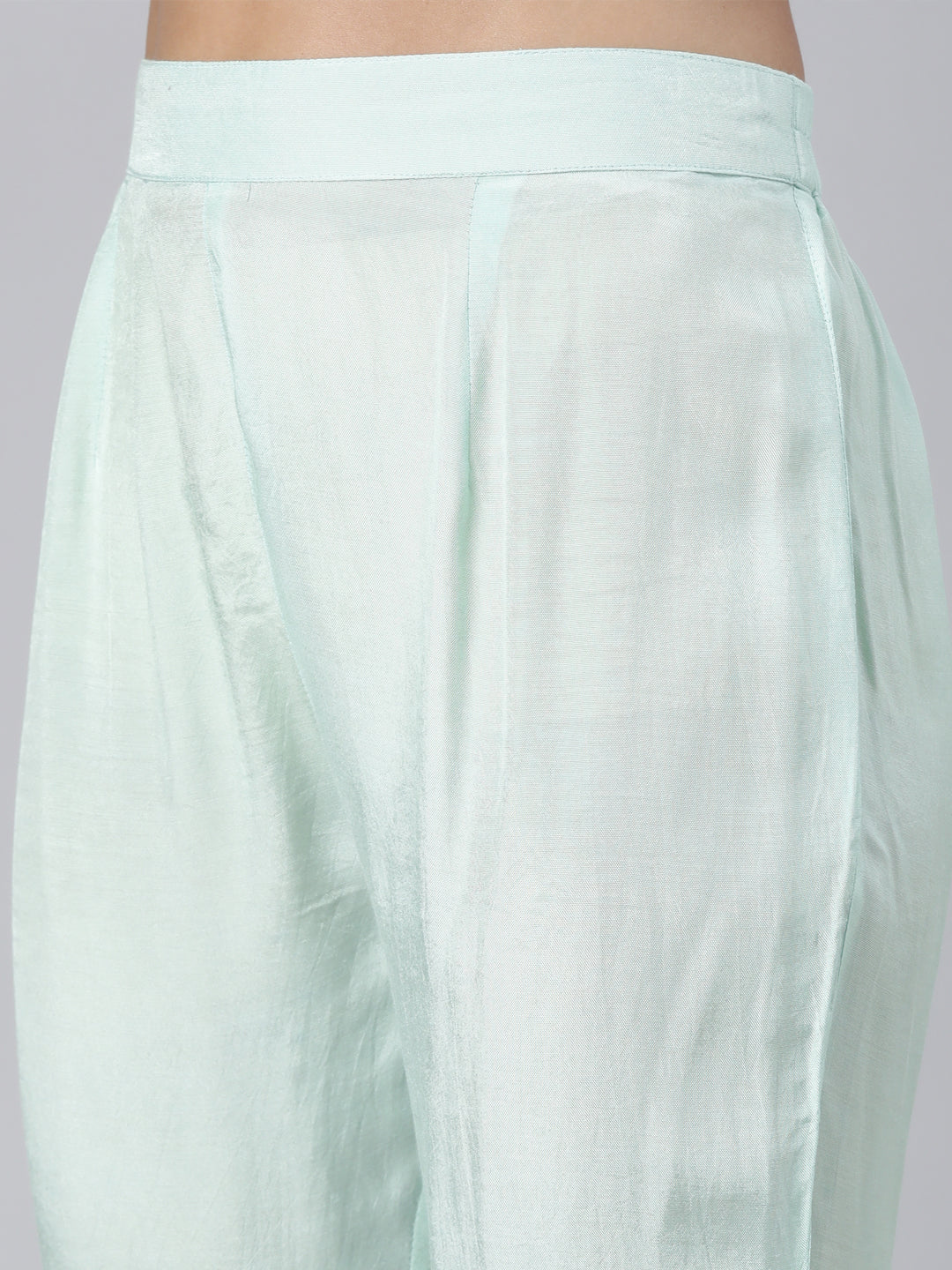 Neerus Green printed floral suit set straight kurta with trouser and dupatta - detail view 2