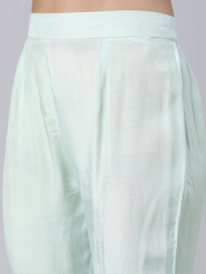 Neerus Green printed floral suit set straight kurta with trouser and dupatta - detail view 2