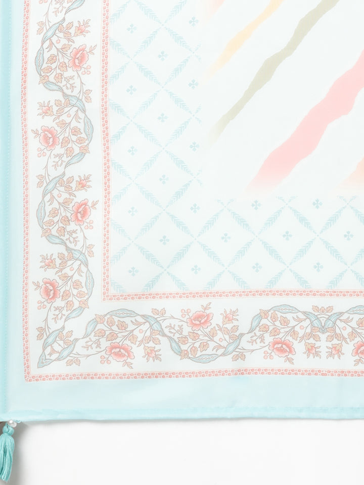 Neerus Green printed floral suit set straight kurta with trouser and dupatta - detail view 3