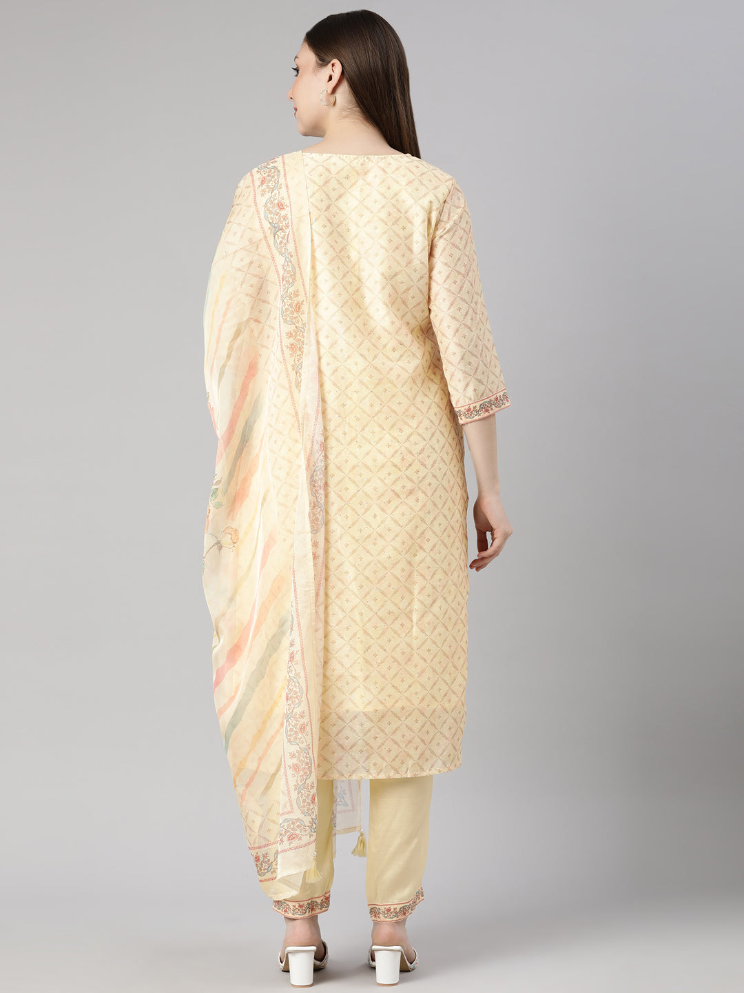 Neerus Yellow Regular Straight Floral Readymade suits
