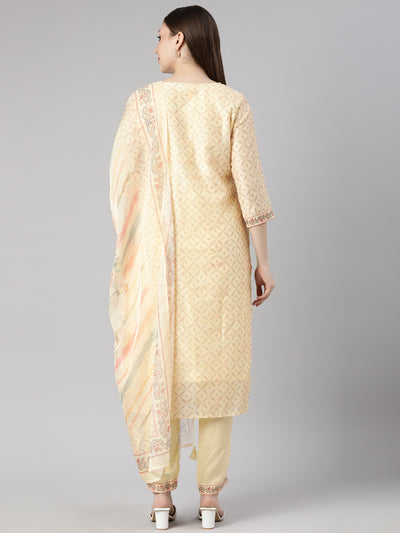 Neerus Yellow Regular Straight Floral Readymade suits
