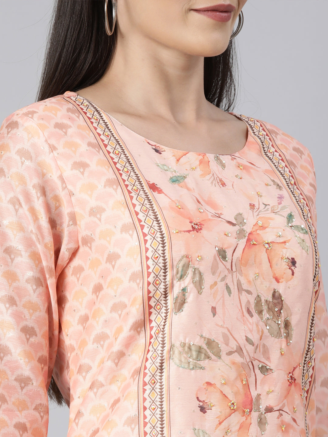 Neerus Orange printed floral suit set - detail view 4