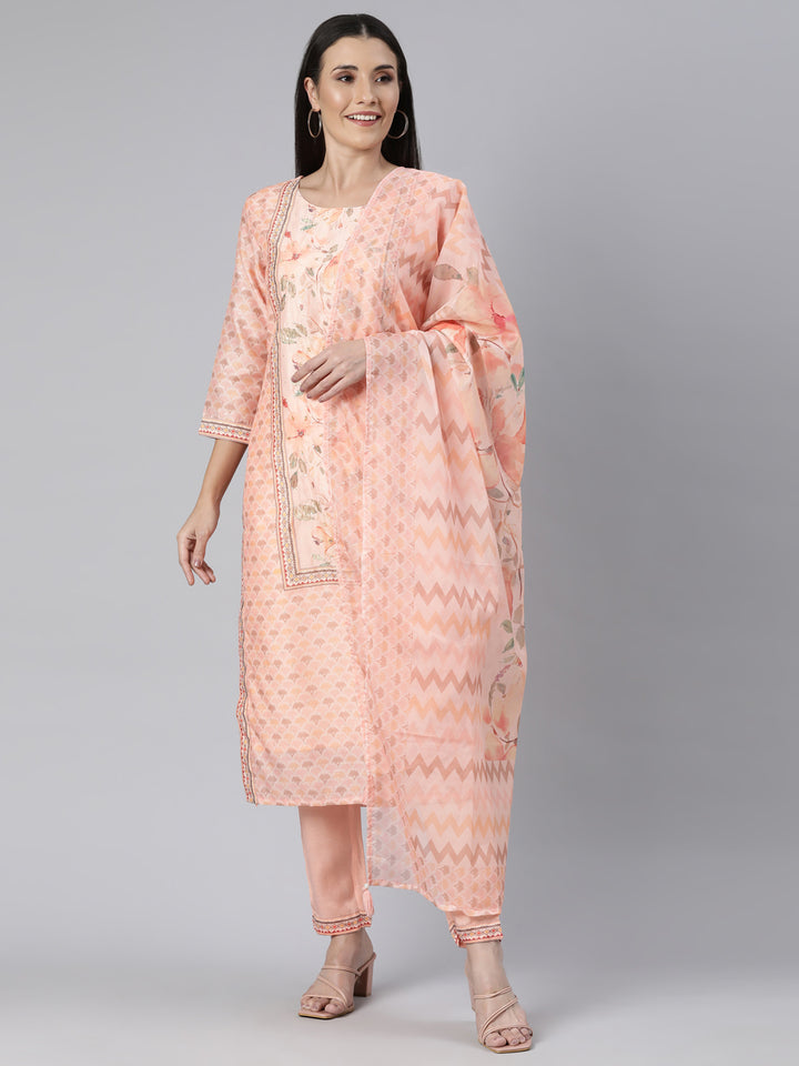 Neerus Orange printed floral suit set - front view