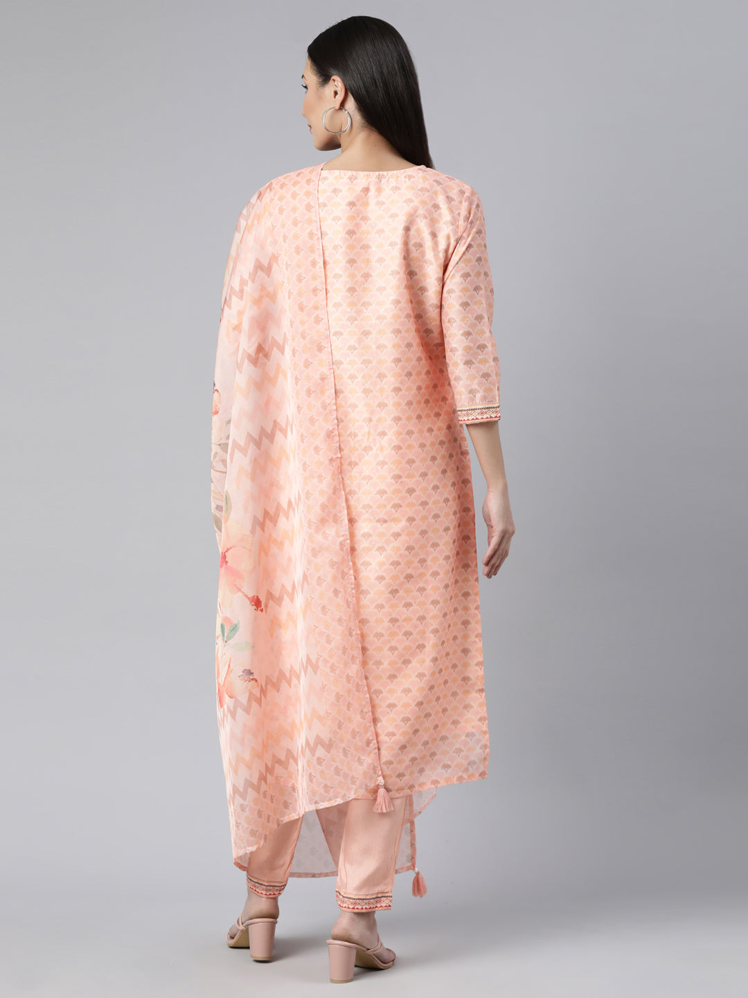 Neerus Orange printed floral suit set - side view