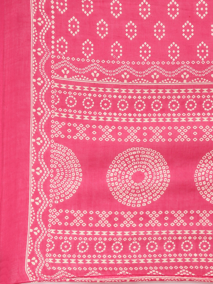 Neerus Rani pink Printed Straight Kurta and Trousers With Dupatta