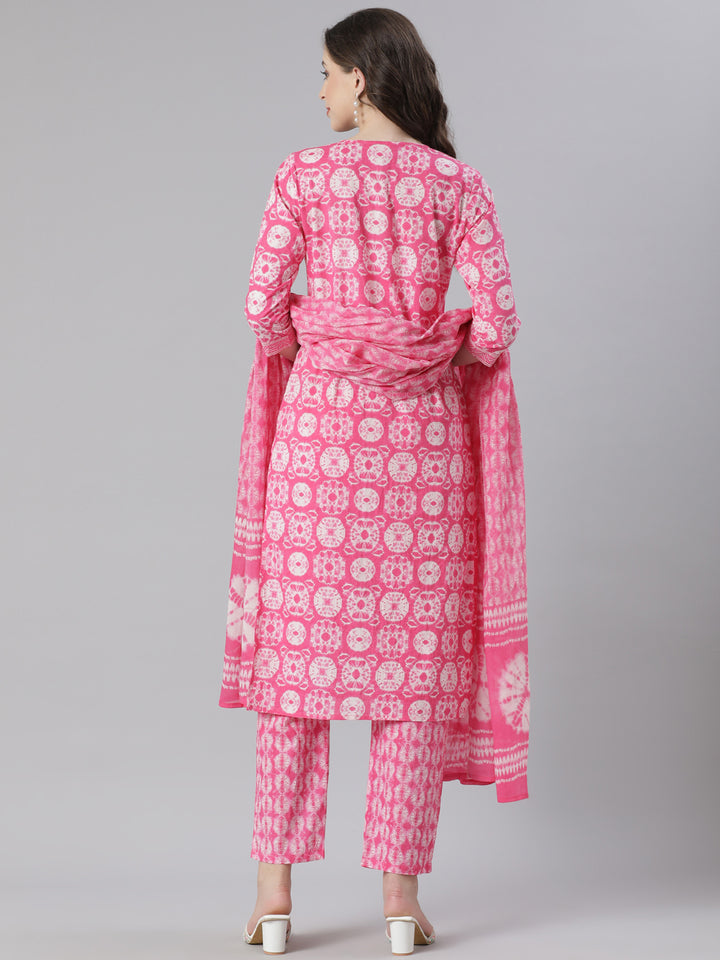 Neerus Maroon Printed Straight Kurta and Trousers With Dupatta