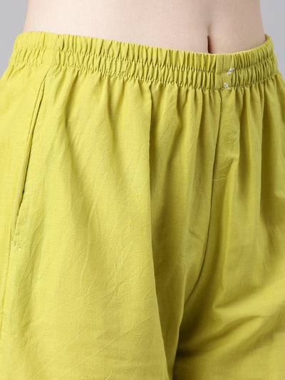 Neerus Lime green Printed Anarkali Kurta and Trousers With Dupatta