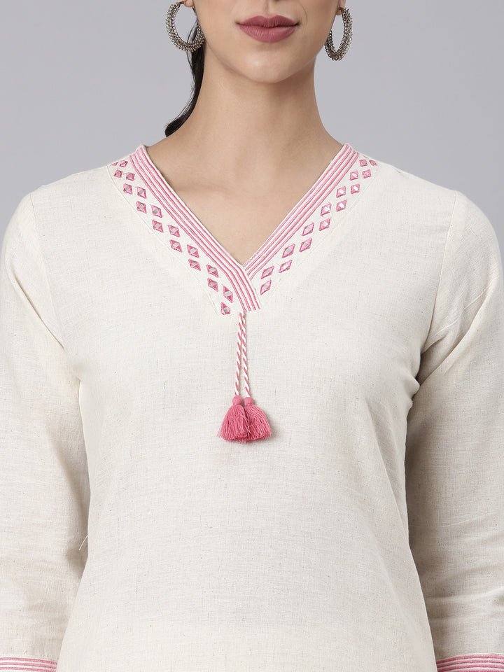 Neerus Pink Printed Straight Kurta and Trousers