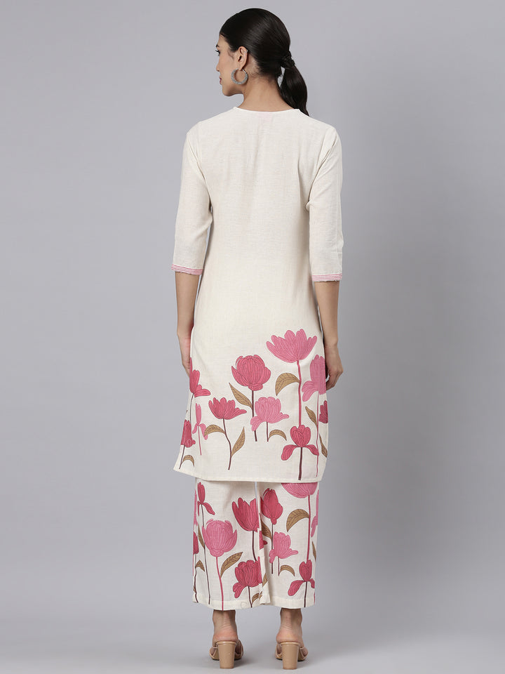 Neerus Pink Printed Straight Kurta and Trousers