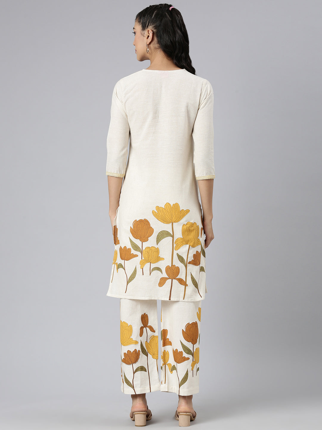 Neerus Yellow Printed Straight Kurta and Trousers