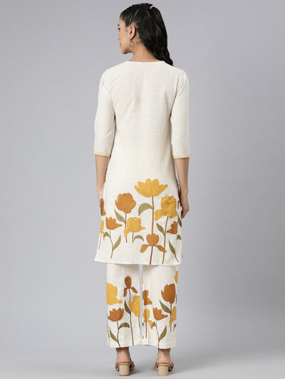 Neerus Yellow Printed Straight Kurta and Trousers
