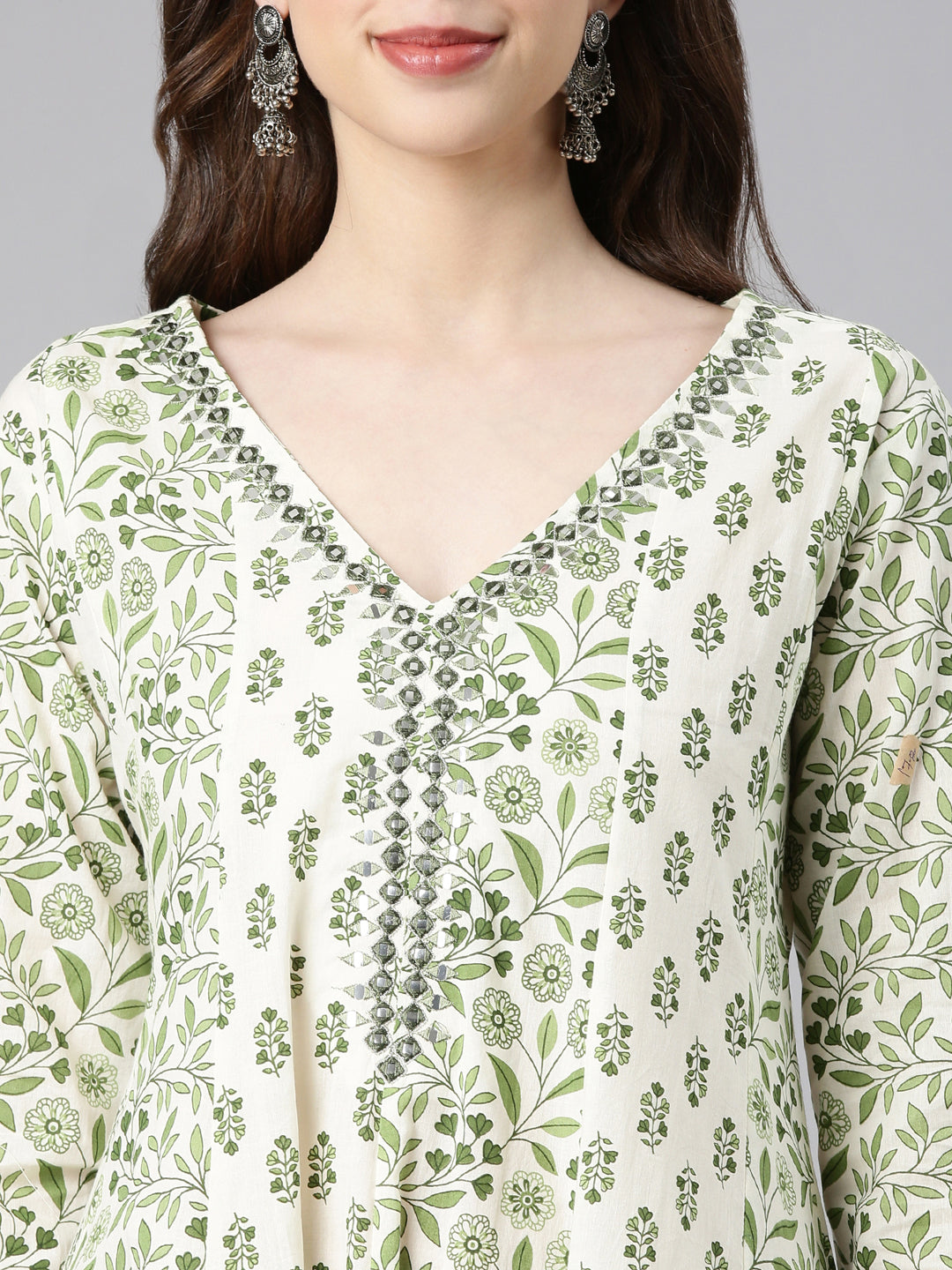 Neerus Green Printed Anarkali Kurta and Trousers With Dupatta