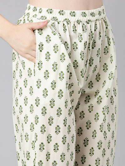 Neerus Green Printed Anarkali Kurta and Trousers With Dupatta