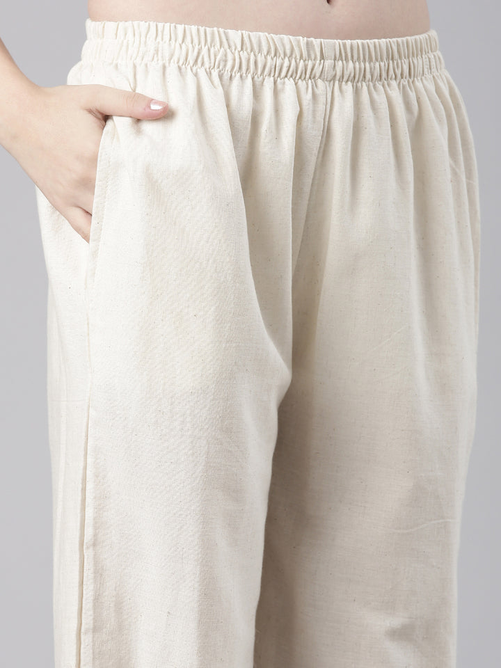 Neerus Cream Embroidered Straight Kurta and Trousers