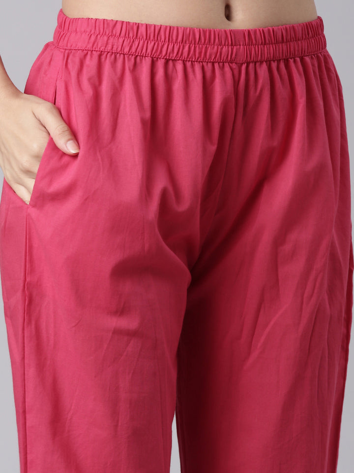 Magenta Cotton Printed Three Piece Set