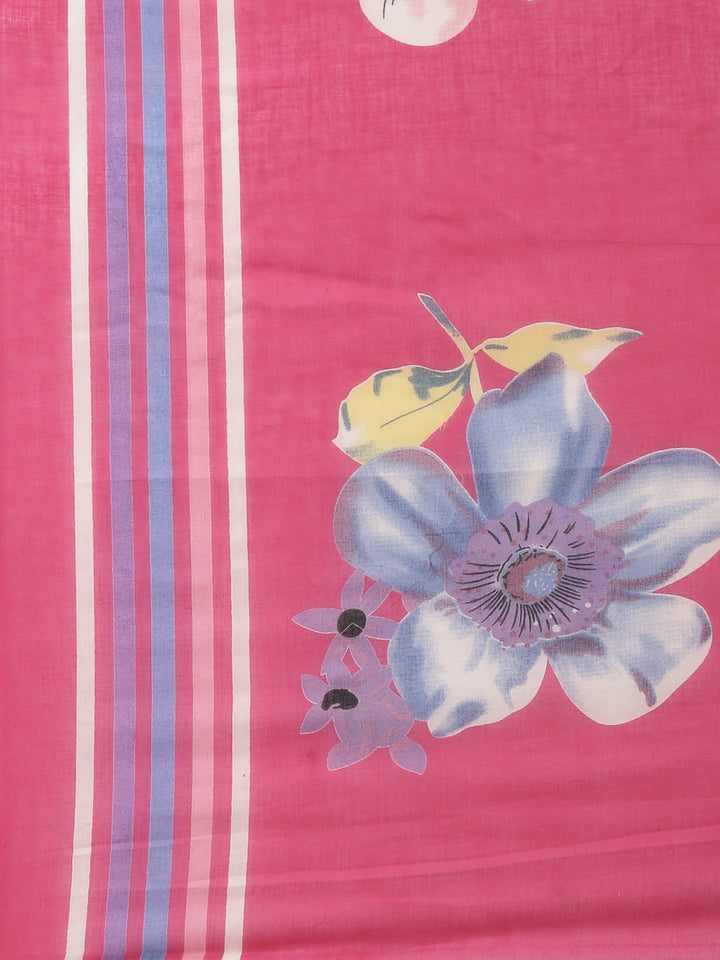 Magenta Cotton Printed Three Piece Set