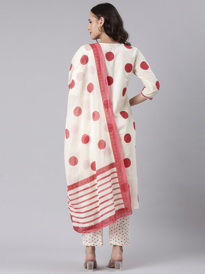 Cream Cotton Printed Three Piece Set