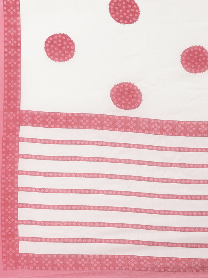 Cream Cotton Printed Three Piece Set