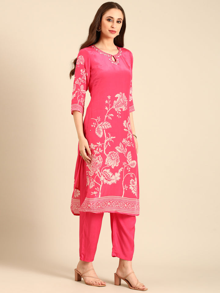 Rani crepe digital printed hand embroidery three piece suit set