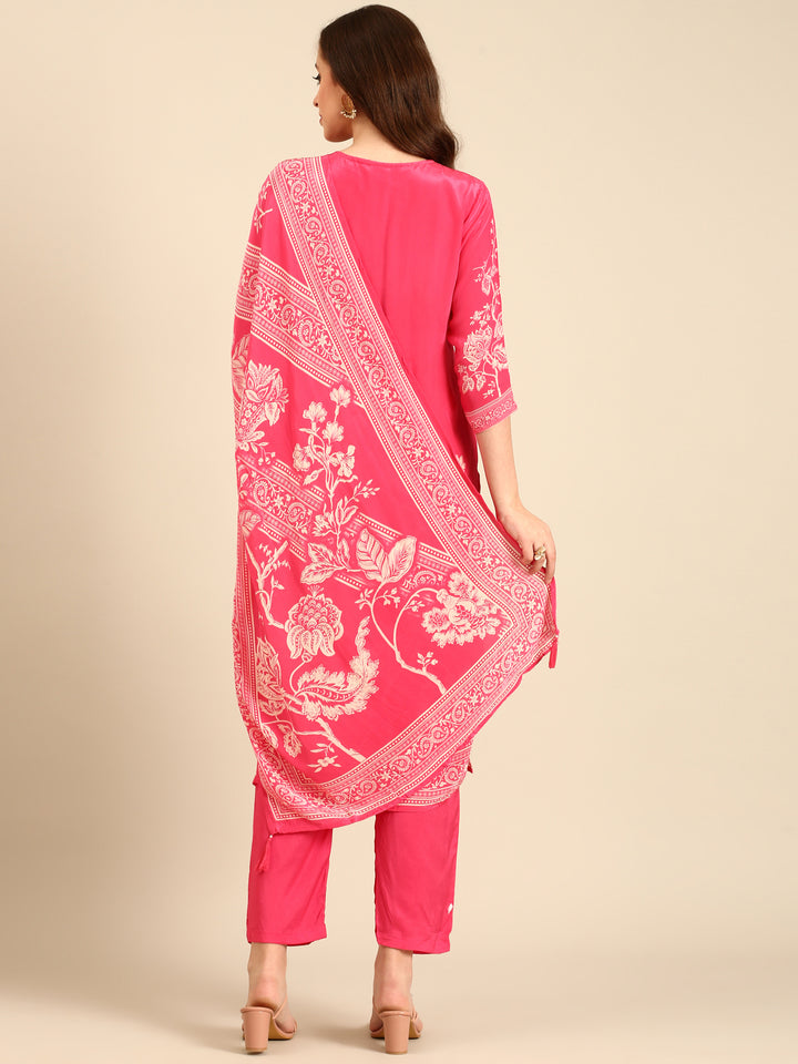 Rani crepe digital printed hand embroidery three piece suit set