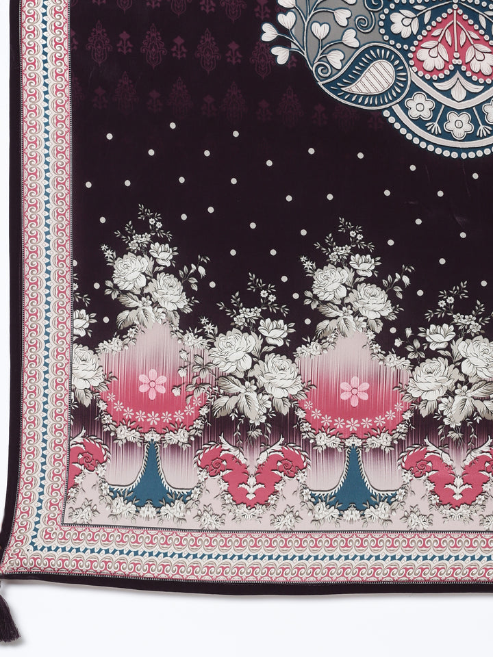 Deep wine Digital printed Three piece suit set