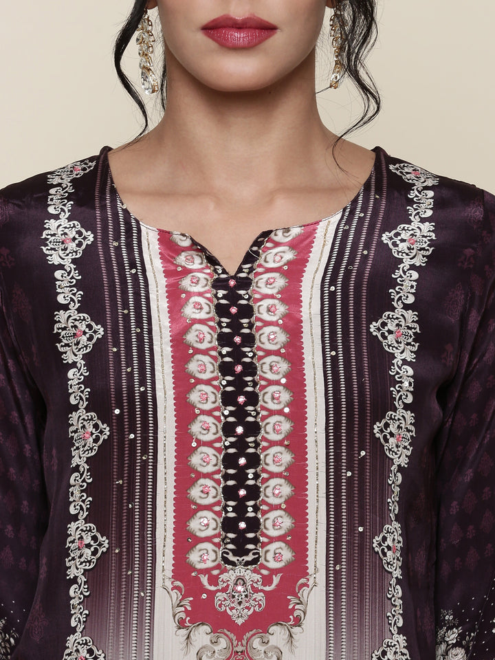 Deep wine Digital printed Three piece suit set