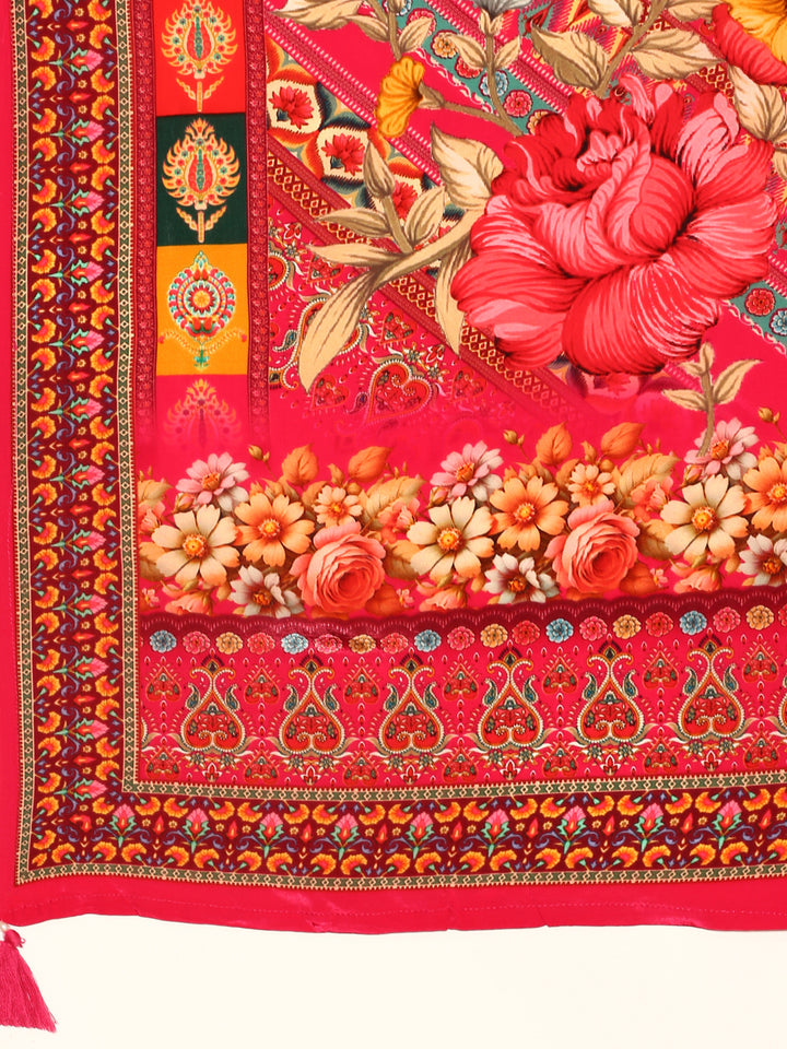 Pink Crepe Digital print three piece suit set