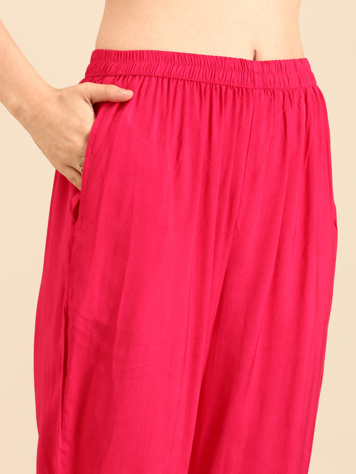 Red two colored crepe bandhani printed three piece suit set