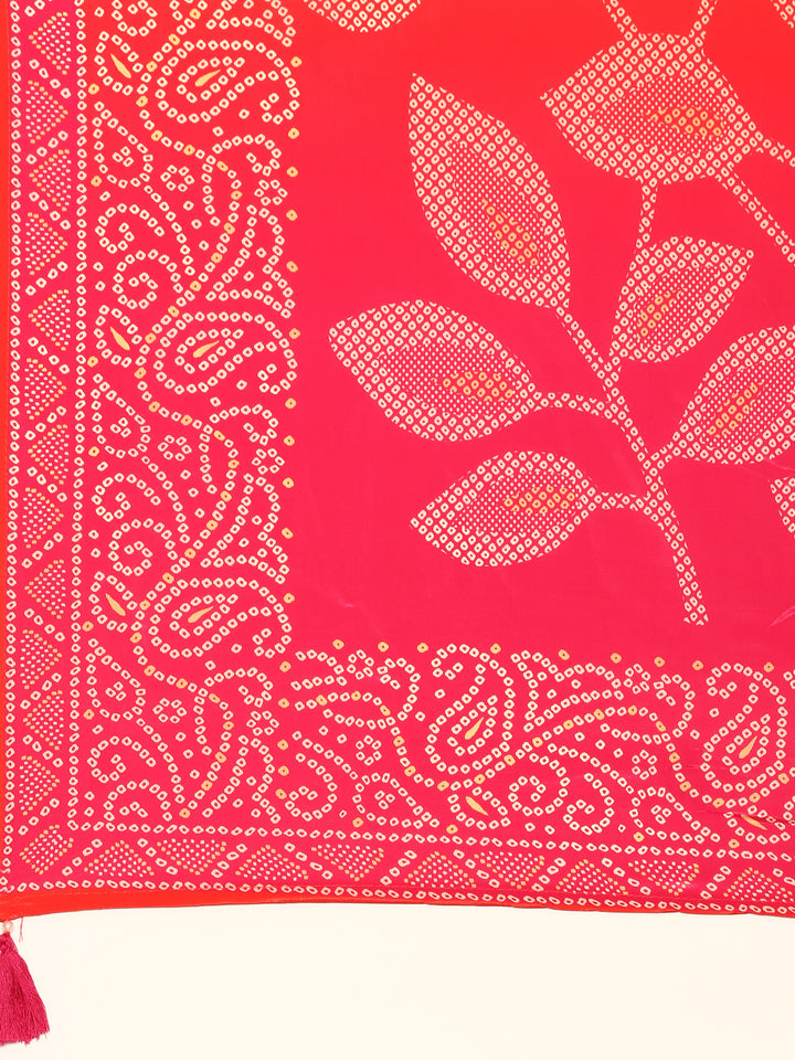Red two colored crepe bandhani printed three piece suit set