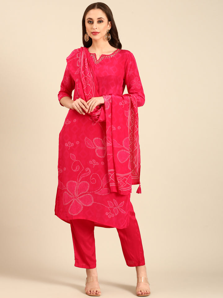 Crepe bandhani three piece suit set