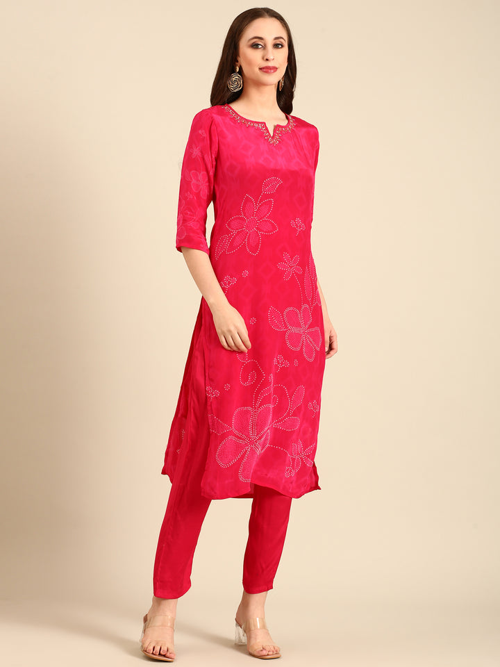 Crepe bandhani three piece suit set