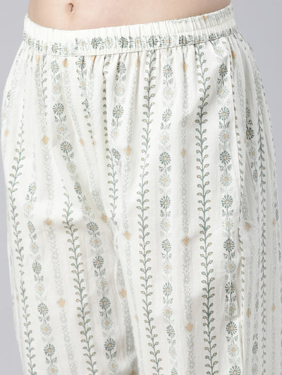 Neerus Beige Panelled Straight Colourblocked Kurta And  Trousers With Dupatta